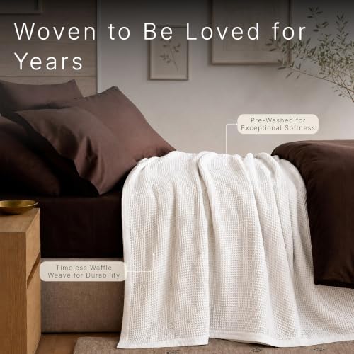 Image of GOTS Certified 90 inchX90 inch Queen 100% Organic Cotton Waffle Blanket-White | Premium Waffle Blankets & Throws for Bed, Throw Blanket for Couch, Modern & Cozy Blanket, All Season, Comfy and Soft Blankets