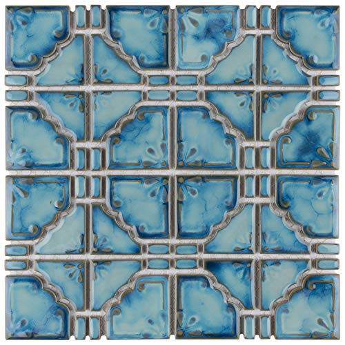 Somertile Moonbeam Diva Blue 11.75" X 11.75" Porcelain Mosaic Tile #TOP7