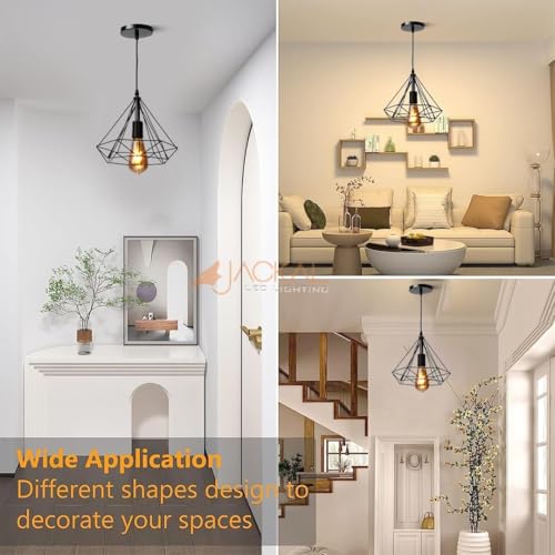 Image of JACKAL 2 Set Diamond Cluster Pendant Light | Hanging Ceiling Light with Braided Cord | Decorative Fancy Lights for Home, Living Room, Cafe, Restaurants & Bar (Black) Without Bulb