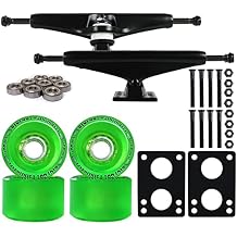 Longboard Skateboard Trucks Combo Set 70mm Bigfoot Pathfinder Wheels with Polished or Black Trucks, Bearings, and Hardware Package 70mm Green Wheels, 6.0 8.63" Black Trucks