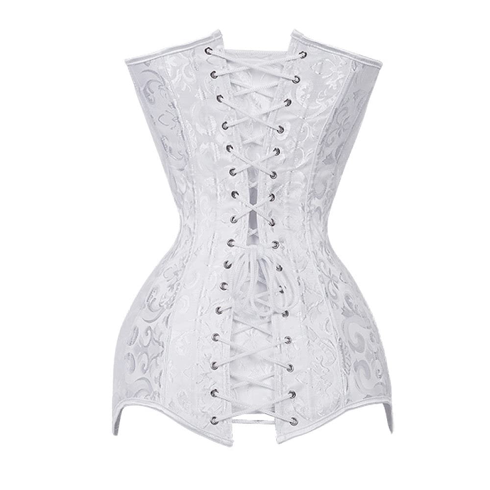 OZEO Corset Topdamen Retro Court Plus Size Lace Up Korsett Top Boho Blumen Jacquard Ohne Knochen Bustier Lange Hochzeit Club Vollbrust Bustier Body Shaper Dessous Korsett,Weiß,6XL