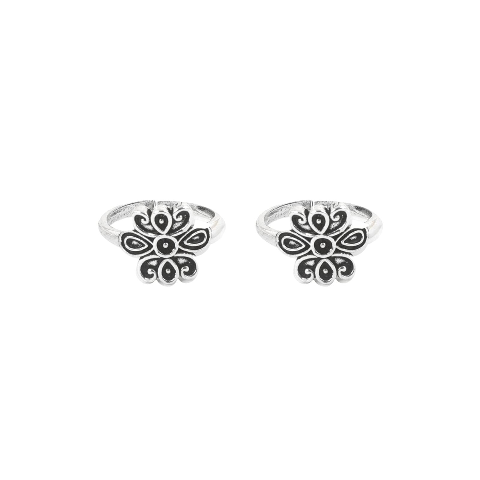 Ela Floral motif silver oxidised toe ring-image-24