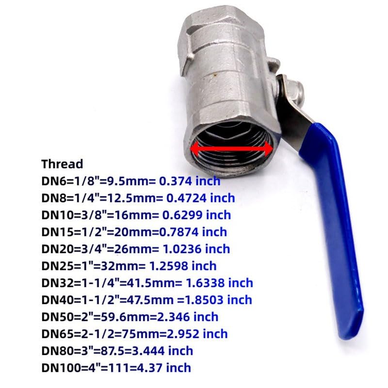 valvola a sfera, valvola a sfera in acciaio inox, 1 pz Valvole con filettatura femmina in acciaio inossidabile 1/4 "3/8" 1/2 "3/4" 1 "1-1/4" 1-1/2 ", valvola a sfera a passaggio pieno SS304 2P con man