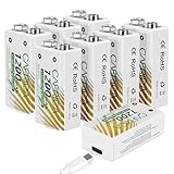 TEMIBATT 9 Volt Lithium Battery, 8 Pack Rechargeable 9V Batteries for Smoke Detector,Wireless Microphones, multimeters