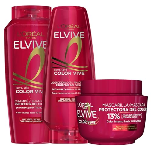L'Oréal Paris Pack ELVIVE Color Vive Champú y Acondicionador y Mascarilla para Pelo Teñido L'Oréal Paris Pack ELVIVE Color Vive Champú y Acondicionador y Mascarilla para Pelo Teñido
