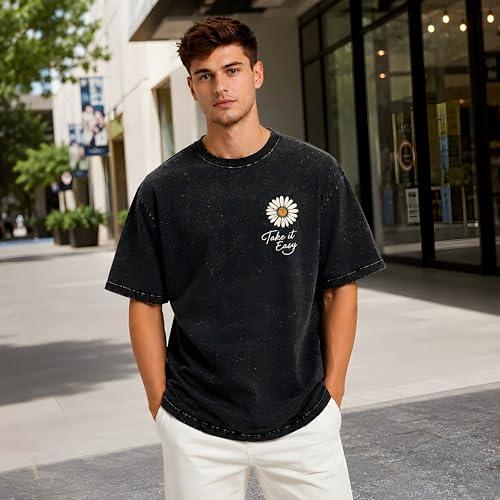 Image of Amazon Brand - Anarva Men's Oversized Acid Wash T-Shirt | Premium Cotton Relaxed Fit | Drop Shoulder Half Sleeve Casual Streetwear Tee for Men
