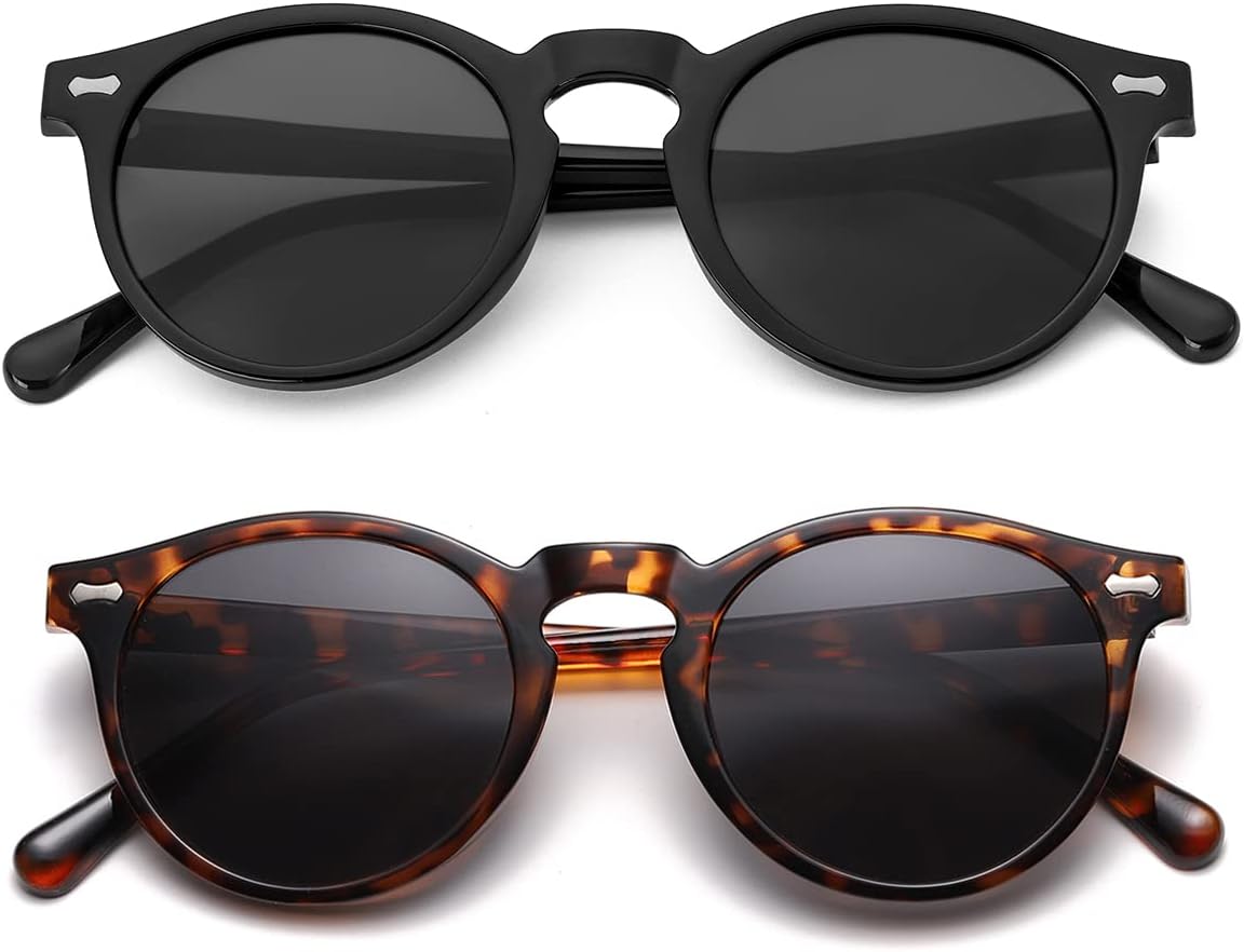 Gleyemor Vintage Polarized Sunglasses for Men Round Sunglasses UV400 Protection Retro Hand-crafted Acetate Frame
