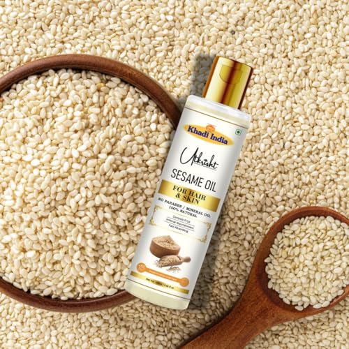 Image of Khadi Sesame Oil For Skin & Hair 100ml | Pure & Natural Oil for Hair Growth & Nourishing Skincare | Non Sticky, Paraben & Mineral Oil Free | For All Hair Types | Daily Use for Men & Women