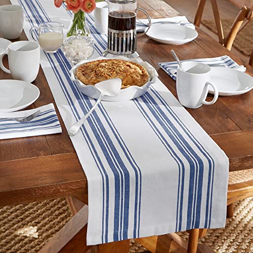 Elrene Home Fashions Living Homestead Stripe Table Runner, Farmhouse Kitchen Decor for Holiday or Everyday Use, 13" x 70", Blue/White