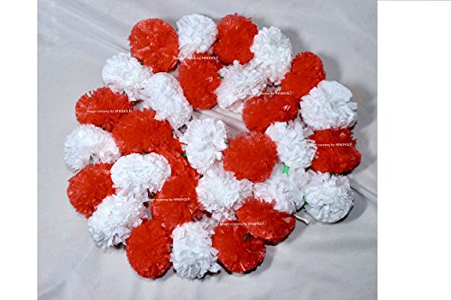 Image of Sphinx Artificial Marigold Fluffy Flowers Garlands for Decoration - Pack of 5 (White & Red)