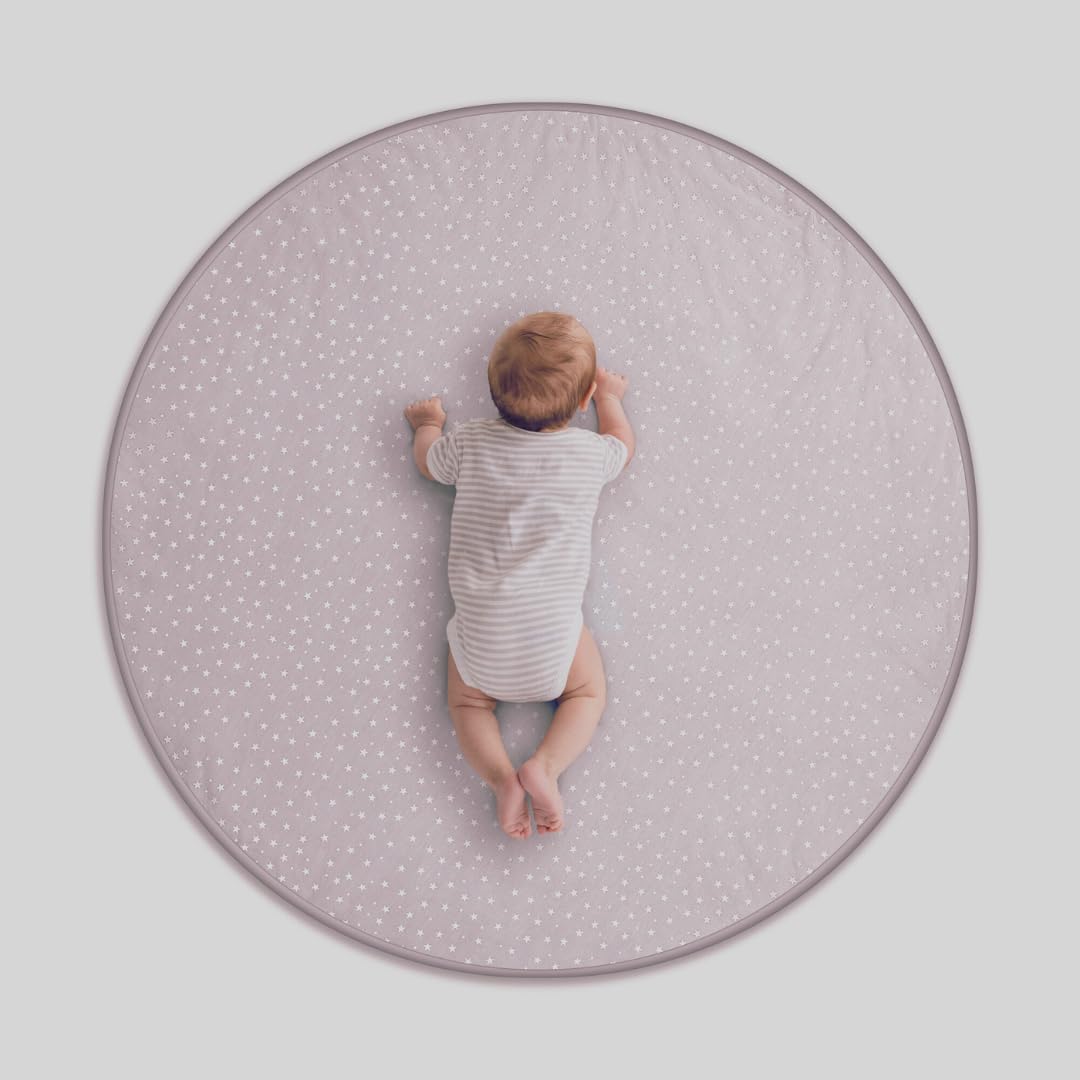 Round Baby Play Mat, Organic Cotton Soft Padded Nursery Floor Mat, Safe Hypoallergenic Baby Mat, Reversible, Foldable, Portable Infant Tummy Time Mat Fits Tents & Playpens (40"x40") Pink