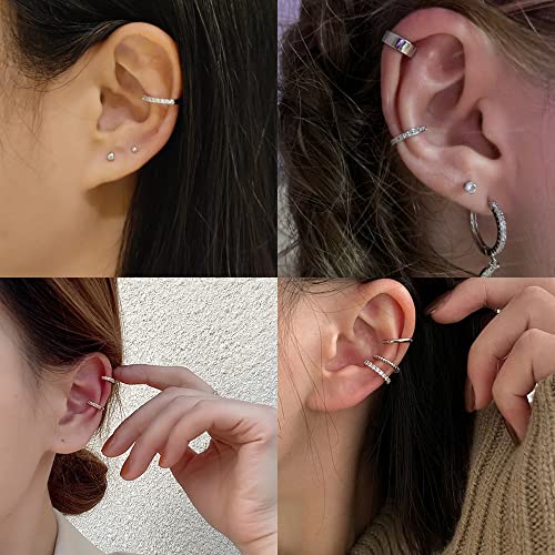 Sllaiss Minimalist 12Mm Ear Cuff Cubic Zirconia 925 Sterling Silver Cuff Earrings For Women Cz Pave Non Pierced Ear Cuff 18K Gold Plated #TOP2