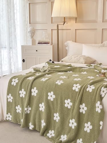 Image of Ultra Soft Cozy Sunflower Knitted Throw Blanket Fluffy Microfiber Checkerboard Bed Blanket Lightweight Both Sides Blanket for Couch Sofa Bed (Sage Green, Throw 50 inchx60 inch)