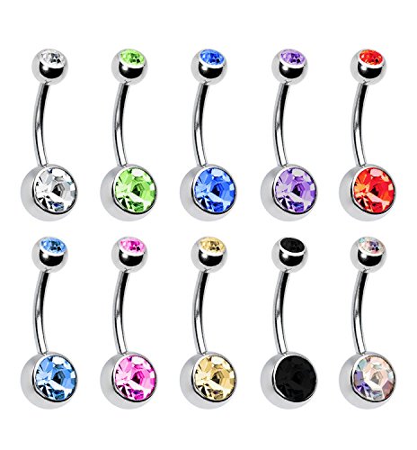 Coolrunner Lot of 10pc 14G Belly Button Ring Body Jewelry Piercing 10 Pack (Colorful)