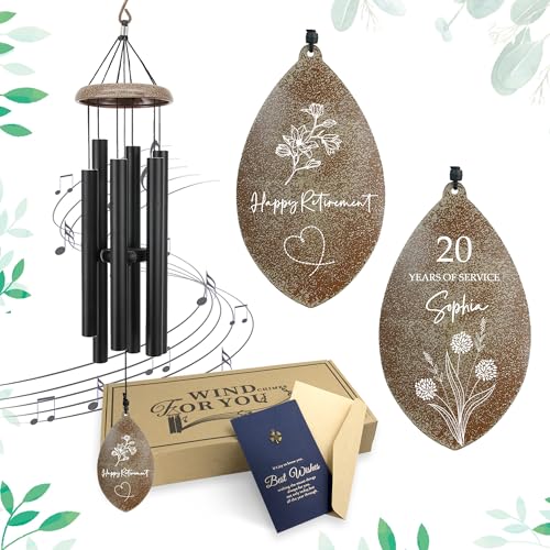 Image of ASTARIN Personalized Happy Retirement Gift, Custom Name Retirement Wind Chimes for Women Men, 35 inch Large Deep Tone Wind Chime Retire Gifts for Teacher Co-Workers Boss