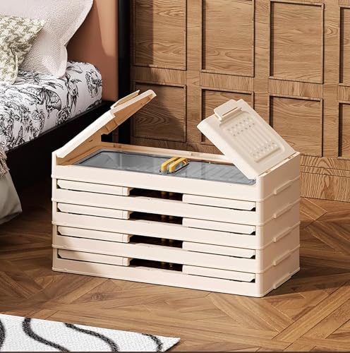 Image of House of Quirk 3 Layer Foldable Storage Box with Lid & 3 Clear Window - Stackable, Collapsible, Large Capacity Organizer for Clothes, Toys, Books, Bedroom, Closet & Office - Durable & Space-Saving