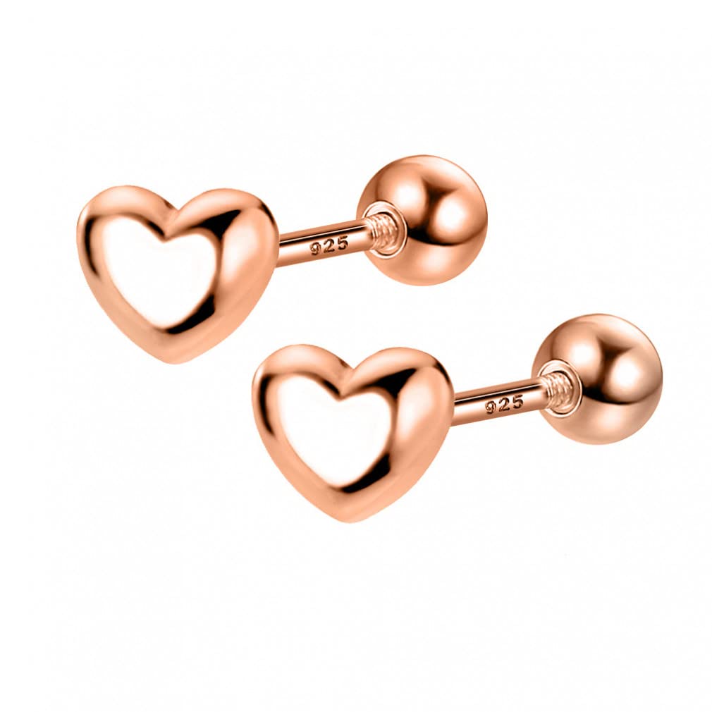 Boucles d'oreilles perles de cœur anti-perte S925 à vis femmes