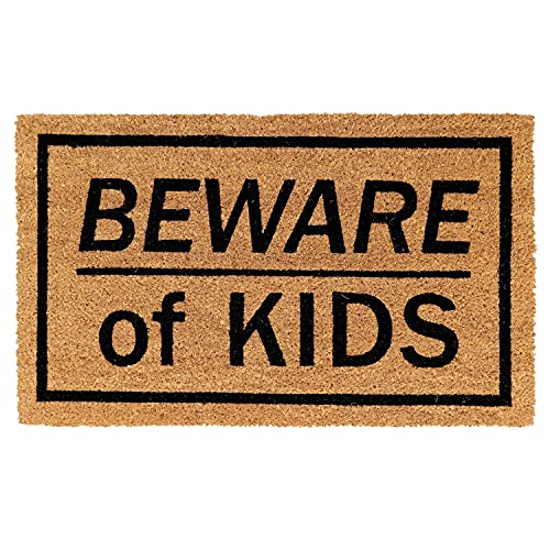 Image of Onlymat inchBeware of Kids Funny Doormat, Anti-Slip Coir with PVC Backing (75x45cm), Black /Brown - Rectangular Rug for Entryway, Outdoor, Door, Floor, Home, Hall & Living Room Use