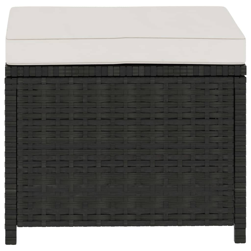 Set Muebles Jardin 5 Piezas Ratán PE Negro | Estructura Acero Solido, Cojines Gruesos Cremallera, Mesa Centro, 1 Banco, 1 Banco Sin Respaldo, 2 Taburetes