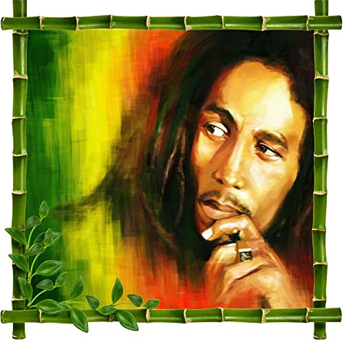 Sticker Mural déco bambous Zen Bob Marley Pierre 50x50cm