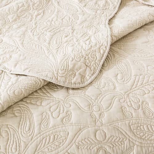 Honeilife Oversized Bedspread Quilt Sets - 3 Piece California King Quilt Microfiber Bedspreads Reversible Coverlets Lightweight Bed Cover Paisley Bedding Sets All Season Quilts-111 X106,Beige #TOP6