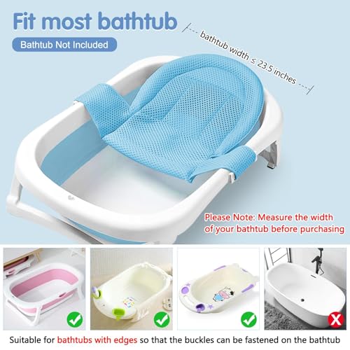 Image of Colorlife Baby Bath Seat Support Net Infant Bathing Seat Support Mat, Adjustable Comfortable Non-Slip Three-Pointed Baby Shower Net Bathtub Sit Up Mesh for Newborn 0-12 Months-Blue(No Bathtub)