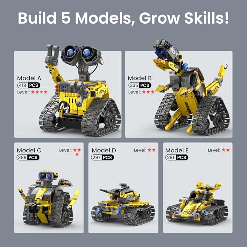 Image of Mibido STEM Robot Building Kit Gift for Boys Ages 8-12 with Remote Control | Coding Robotic Toys, Birthday Presents for Kids, App-Controlled, Buildable 5-in-1 Models, Rechargeable Playset, 488 Pieces