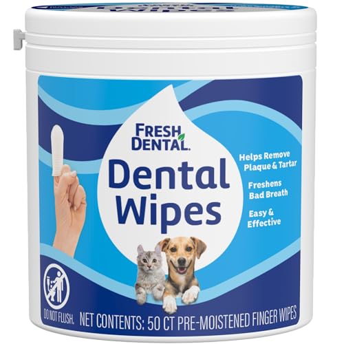Naturel Promise Fresh Dental Disposable Dog Teeth Cleaning Finger Wipes, Easy to Use, for Cats & Dogs, 50ct