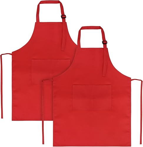 SINLAND Kids Apron with Pocket 2 Pack Children Chef Apron for Cooking Baking Painting