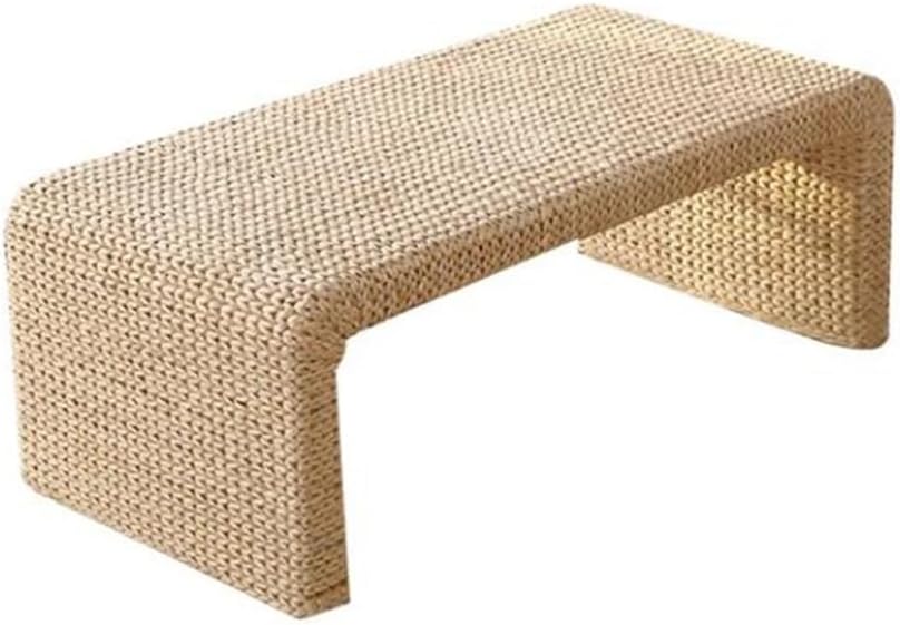 Solid Wood Straw Rattan Coffee Table - Small & Rectangular - Ideal for Bedroom, Dining, Balcony, Tea Ceremony - Size: 100cm