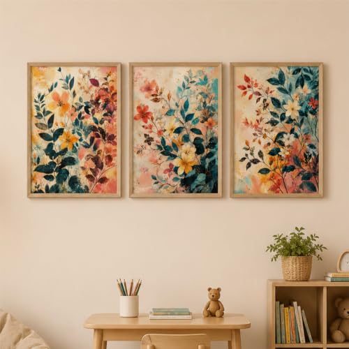 Image of Livin'luxe Set of 3 Abstract Floral Wall Paintings for Living Room Bedroom Hallway Home Decor with Premium Wooden Color Synthetic Frame (13.5 x 19.5 Inch) NM03-60
