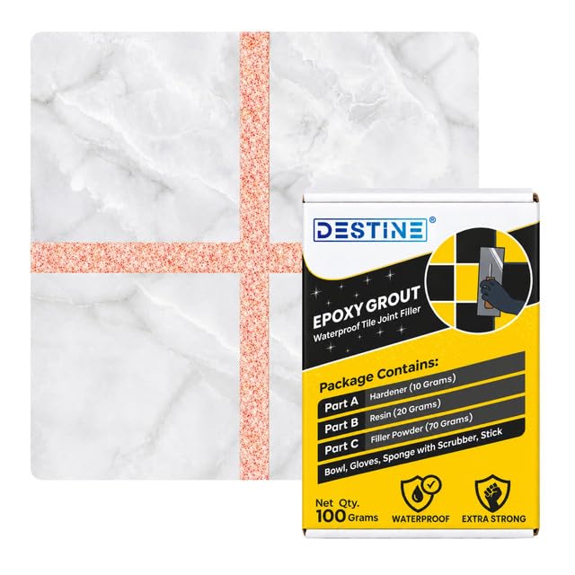 Image of DESTINE Epoxy Grout for Tiles (110 Colours)(100 g), Waterproof Joint Filler, Crack Filler, Tiles Gap Filler, Stain Free, Acid & Chemical Resistance Epoxy Grout (White [Copper Glitter])