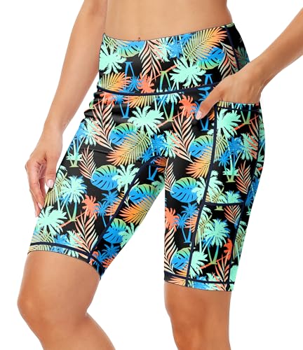 Image of AOBUTE Womens 9 inch /10 inch /11 inch Long Swim Board Shorts High Waisted UPF 50+ Biker Shorts with Pockets