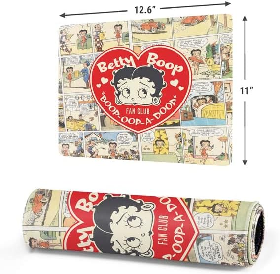 Skinit Small Gaming Mouse Pad - Officially Licensed Betty Boop Comic Strip Design with Stitched Edges, Waterproof, Non-Slip Rubber Base, Desk Mat for Keyboard & Mouse, 12.6" x 11" inches