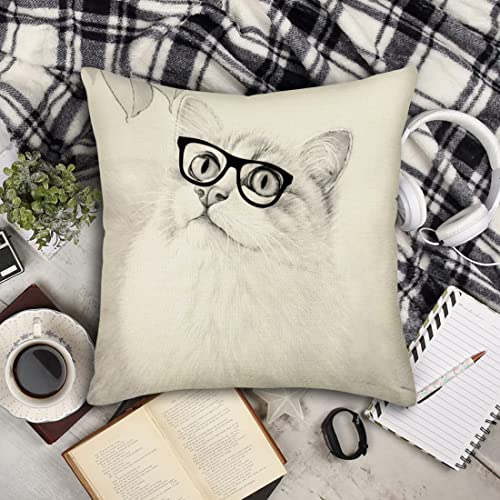 Aremetop Cute Cat Home Decor Pillowcase Lovely Ragdoll Kitten Adorable Meow Cat Wearing Glasses Throw Pillow Case Cushion Cover For Sofa Couch Bed Living Room 18 X 18 Inches #TOP1