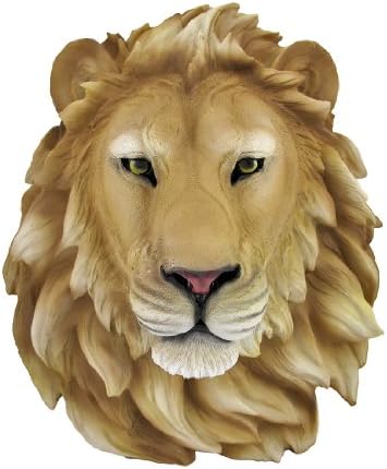 DWK Gold Lion Head Wall Mounted Faux Taxidermy Animal Bust | African Animal Masks Wall Decor | Wall Sculpture Bust Statue | Lion Sculptures Home Decor - 16"
