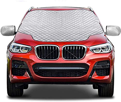 Gintenco Car Windshield Snow Cover, Frost Ice Windscreen Covers with Magnetic Edges, 4 Layers Thickness Snow Protector Covers with Side Mirrors Cover Easy to Use for Car SUV CRV Trucks