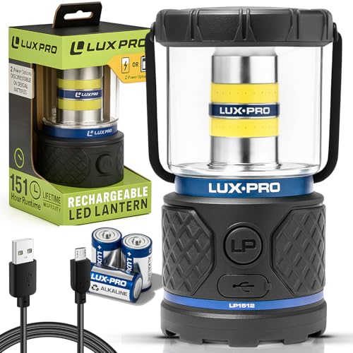 LUXPRO Rechargeable Dual-Power 1100 Lumen LED Lantern for Up to 150 Hours of Use - Camping Lantern with Built-in Power Bank - Dimmable LED Light with IPX4 Water-Resistant Rating (Camping Lantern)