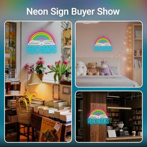 Image of Read Books Neon Sign Book Neon Light Colorful Rainbow Neon Light sign Read More Books Neon Signs Library Classroom Reading Room Bookstore Bookish Decoration Kids Gifts