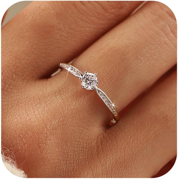 SUYACS 925 Sterling Silvert 1ct Cubic Zirconia Engagement Rings for Women | 14k Gold Plated Diamond Round Cut Moissanite Promise Women's Ring Classic Brides Wedding Rings Jewelry Gifts for Mom Wife