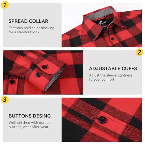 Image of WARHORSEE Flannel Shirt for Men Long Sleeve Button Down Plaid Shirts