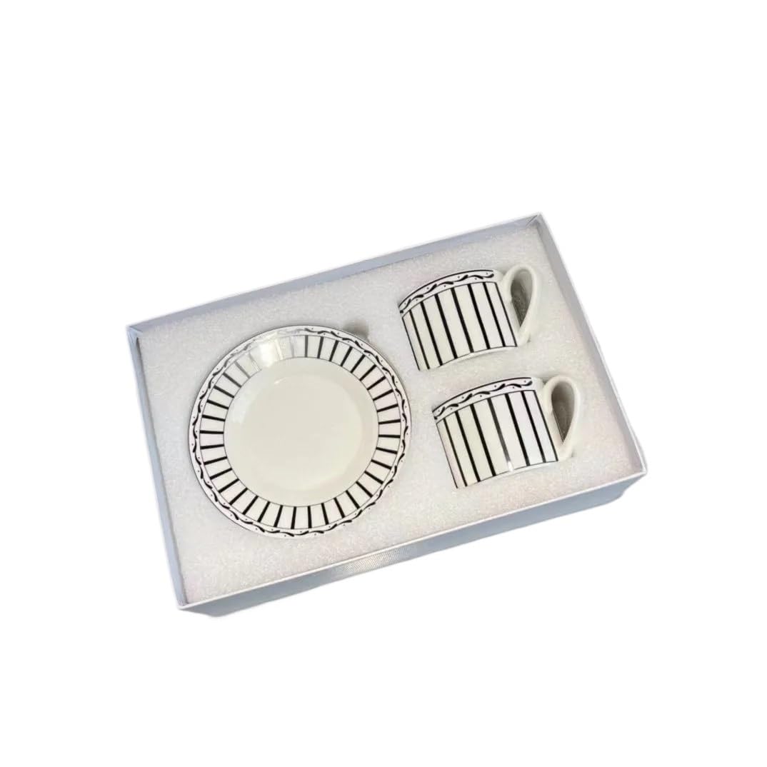 MUZIT Keramikbecher, Paar Keramik Tasse 2 Sets Knochenkaffeetasse und Untertasse 2 Tassen 2 Untertassen Nachmittag Tee Kaffee Set(White)