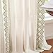 jinchan Boho Curtains Linen Blend Beige Farmhouse Curtains 96 Inches Long for Living Room Sage Green Square Embroidered Bordered Back Tab Bedroom Window Light Filtering Bohemian Drapes 2 Panels