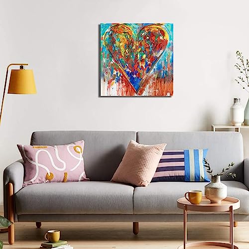 Vividhome Colorful Love Heart Canvas Wall Art Abstract Romantic Artwork For Bedroom Contemporary Paintings Framed And Stretched Ready To Hang 24X24 Inch #TOP1