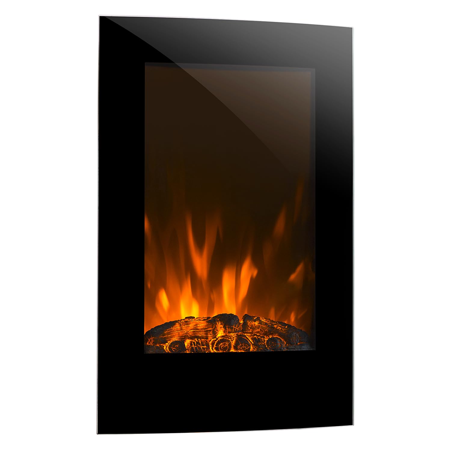 Klarstein Lausanne - Chimenea eléctrica, 1000/ 2000W, Chimenea Decorativa, Llamas simuladas, LED, DIMM, Mando a Distancia, Chimenea electrica Pared, Frontal vidriado, Diseño Vertical, Negro