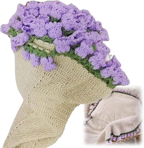 Manta De Rosas Hecha A Mano DIY, Manta De Ramo De Rosas con Flores De Crochet, Manta De Punto Suave Y Ligera con Ramos De Flores RomáNticos (G)