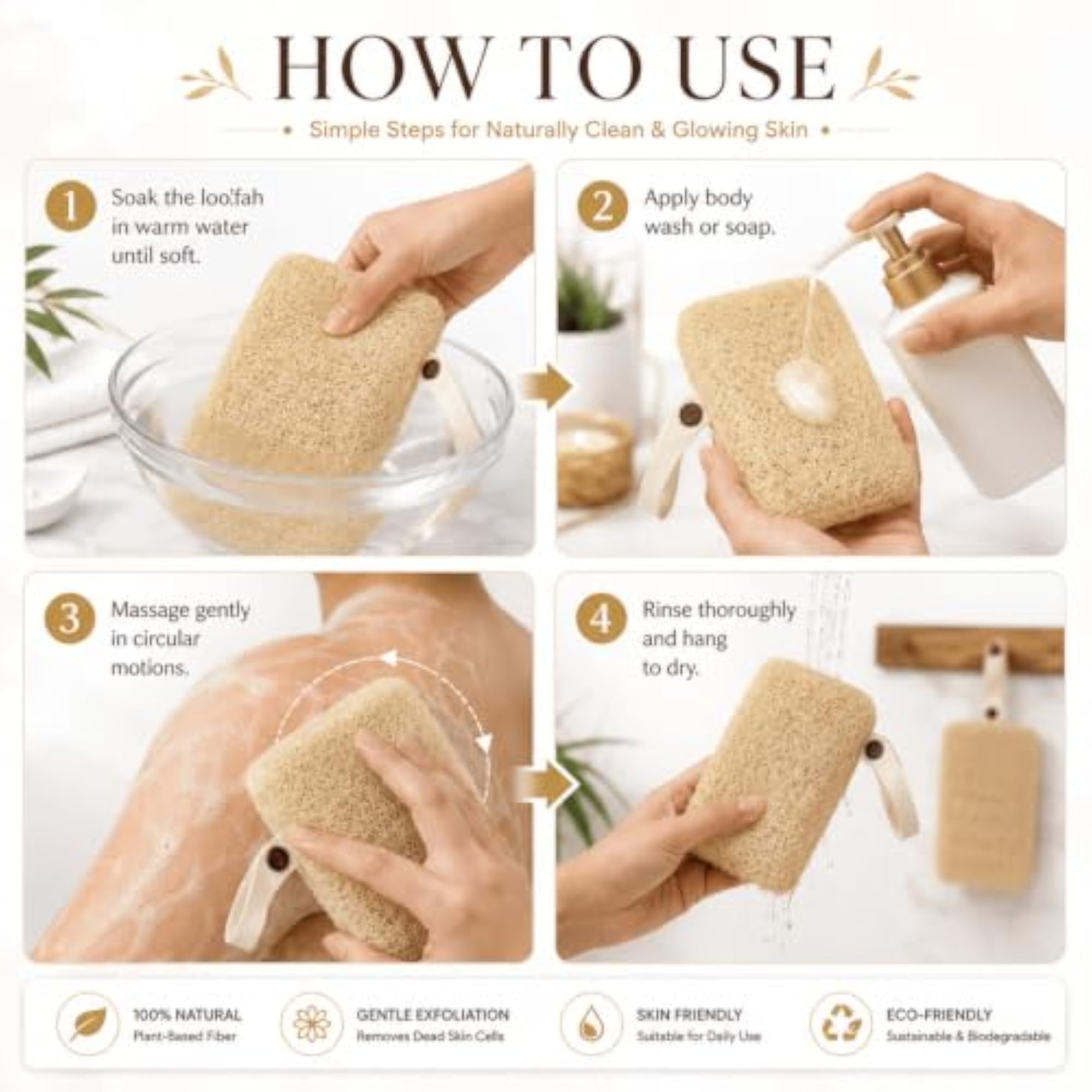 Natural Loofah Body Scrubber with Cotton Handle