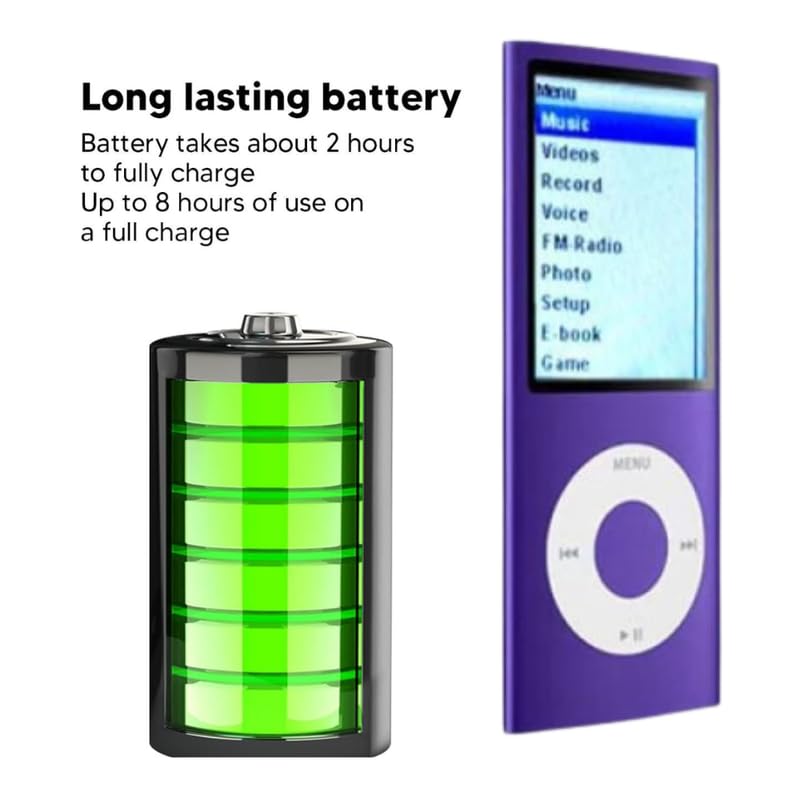 Image of Drumtone (𝟏𝟴 𝐘𝐞𝐚𝐫𝐬 𝐰𝐚𝐫𝐫𝐚𝐧𝐭𝐲)Portable MP3 Player with 1.8 inch LCD Display, Lossless Audio, Expandable Storage up to 64GB, 10-Hour Battery, Purple