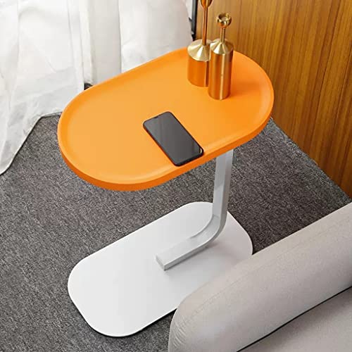 Mesa de centro ovalada con marco de metal resistente y madera naranja 3