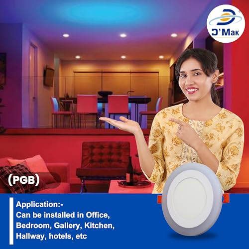 Image of D'Mak 9 Watt 6+3 Round Double Colour LED Conceal Panel Side 3D Effect Light (Pack of 20, White & PGB)
